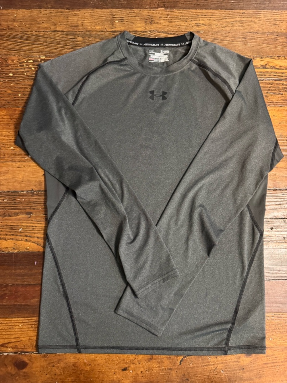 Under Armour HeatGear Compression Shirt - Charcoal with Black Logo Fitted Tee